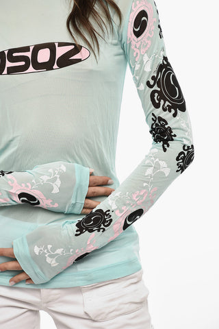 Top A Maniche Lunghe Stampata In Mesh