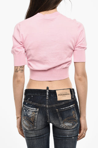 Short Sleeve Cropped Lightweight Cotton Crew-Neck Sweater