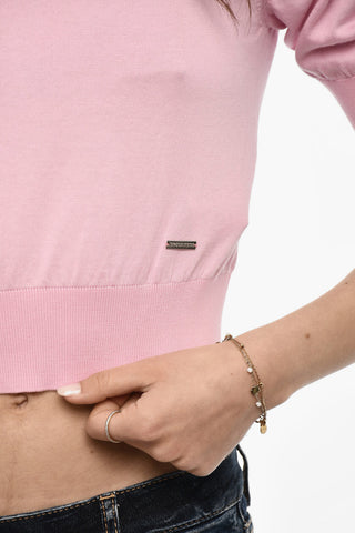 Short Sleeve Cropped Lightweight Cotton Crew-Neck Sweater