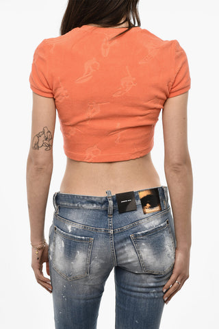 Cropped Terry Cotton Crew-neck T-shirt