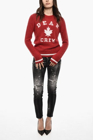 Wool Blend Crew-neck Sweater with Embroidery
