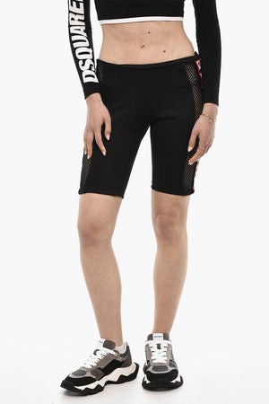 Biker Shorts with Mesh Details and Logo Band