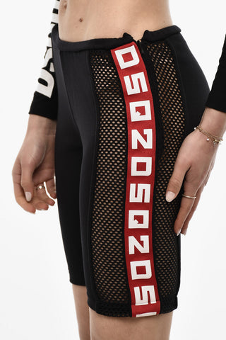 Biker Shorts with Mesh Details and Logo Band