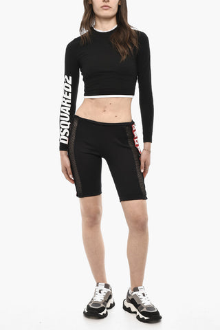 Biker Shorts with Mesh Details and Logo Band