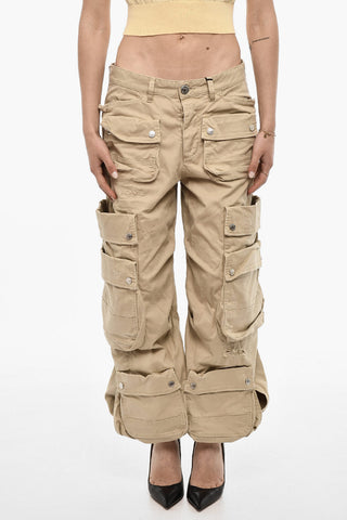 Distressed Cargo Pants with Logo Buttons