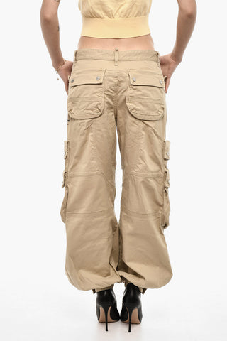Distressed Cargo Pants with Logo Buttons