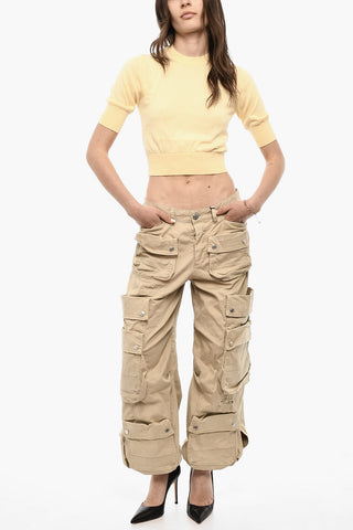 Distressed Cargo Pants with Logo Buttons