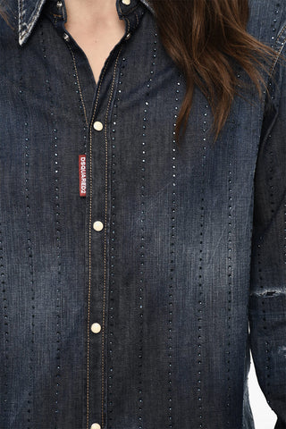 데님 셔츠 스트라스 장식 스냅 버튼