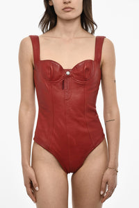 Leather Bodysuit with Logo Button