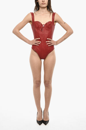 Body in Pelle con Bottone Logato