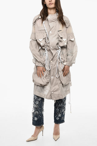 Checked Ripstop Nylon Coat with Hood