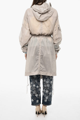 Checked Ripstop Nylon Coat with Hood