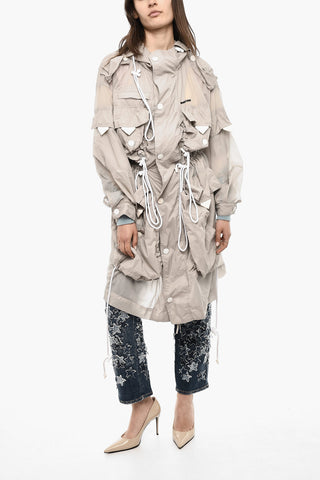 Checked Ripstop Nylon Coat with Hood