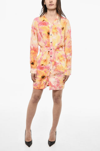 Chemise-Kleid aus Seidenmischung mit Blumenmuster