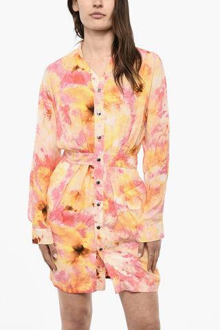 Chemise-Kleid aus Seidenmischung mit Blumenmuster
