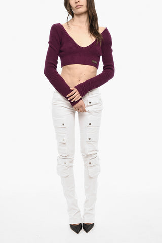Woll-Cropped-Top Mit Langen Ärmeln Und Tiefem Ausschnitt