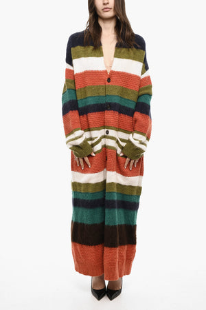 Long Striped Wool-Blend Cardigan