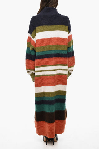 Long Striped Wool-Blend Cardigan