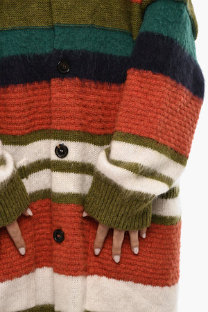 Long Striped Wool-Blend Cardigan