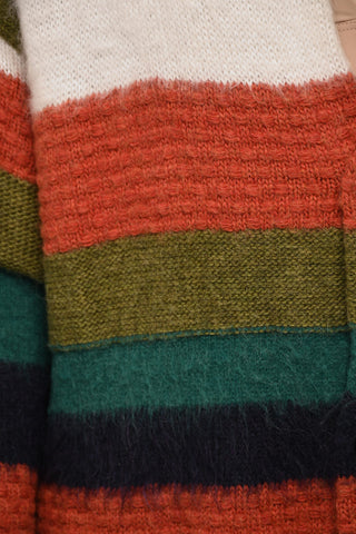 Long Striped Wool-Blend Cardigan
