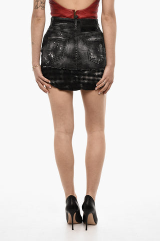 Distressed Double Fabric Denim Skirt