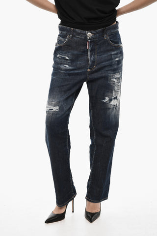 Distressed BOSTON Jeans with Logo Button