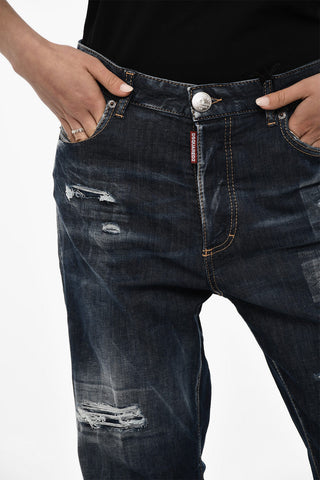 Distressed BOSTON Jeans with Logo Button