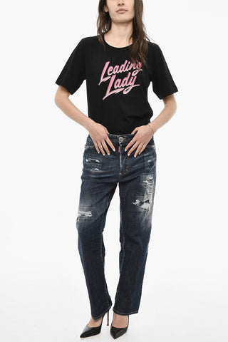Distressed BOSTON Jeans with Logo Button