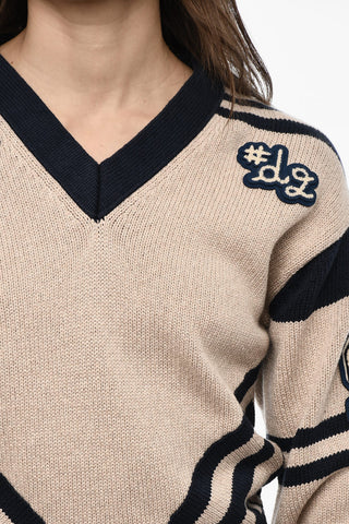 V-Neck Cotton Sweatshirt With Embroidered Logo