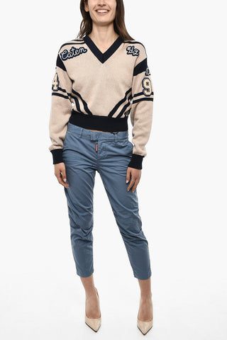 V-Neck Cotton Sweatshirt With Embroidered Logo