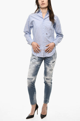 Cotton Piquet Shirt with Embroidery