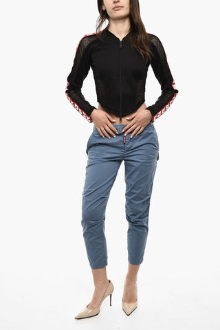 Cropped Zipped Sweatshirt With Mesh Details And Logoed Bands