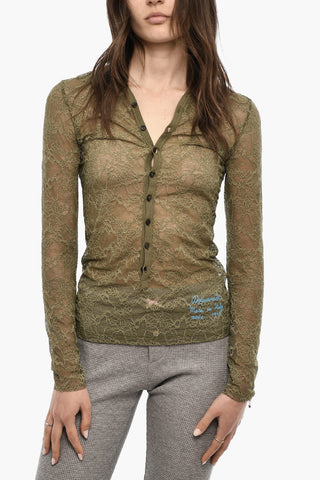 Top Slim Fit In Pizzo Con Bottoni