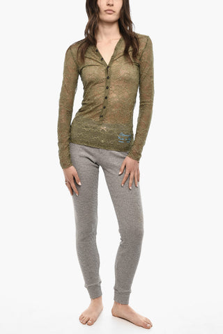 Top Slim Fit In Pizzo Con Bottoni