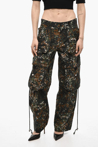 High-waisted Cargo Pants With Camouflage Motif