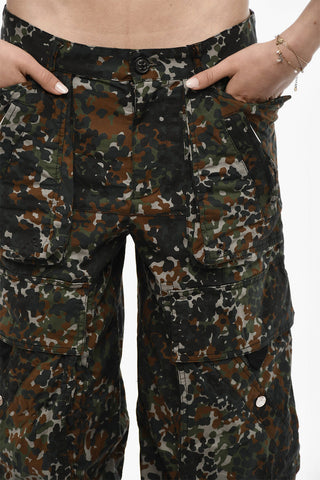 High-waisted Cargo Pants With Camouflage Motif