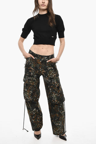 High-waisted Cargo Pants With Camouflage Motif