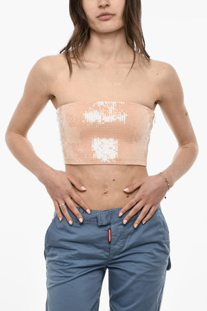 Ärmelloses Pailletten-Crop-Top