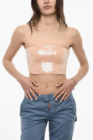 Ärmelloses Pailletten-Crop-Top