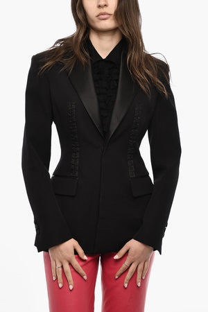 Virgin-Wool Single-Button Jacket with Silk Details