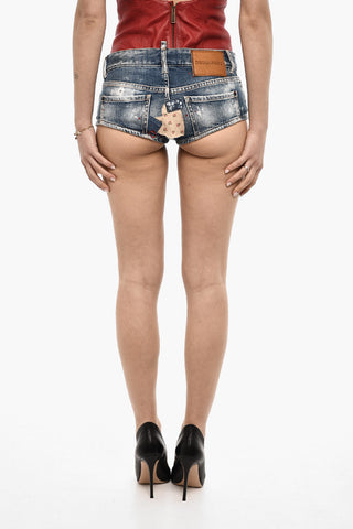 Splatter Effect Micro Shorts with Patch