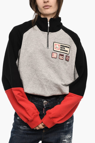 Half Zip Cotton Sweatshirt with Patches
