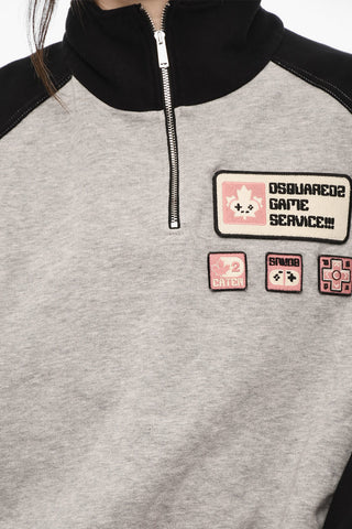 Half Zip Cotton Sweatshirt with Patches