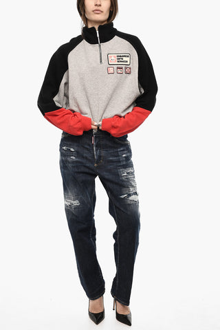 Half Zip Cotton Sweatshirt with Patches