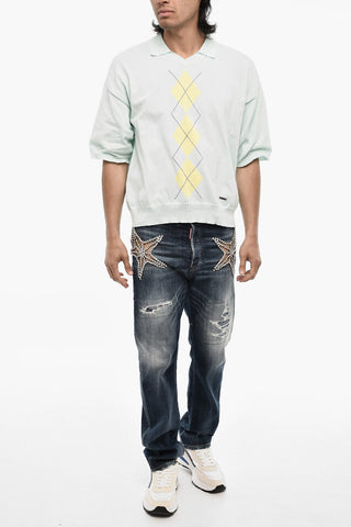 Short Sleeve Sweater with Polo Neck