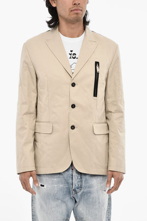 3-Button Wool-Blend Blazer with Zip and Flap Pockets