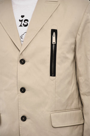 3-Button Wool-Blend Blazer with Zip and Flap Pockets
