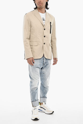 Blazer a 3 Bottoni In Misto Lana con Zip e Tasche ad Aletta