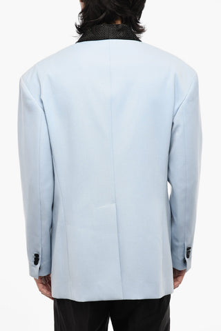 Oversize One-Button Cotton Jacket with Strass Lapel