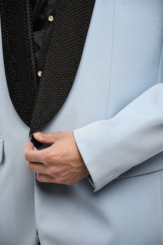 Oversize One-Button Cotton Jacket with Strass Lapel